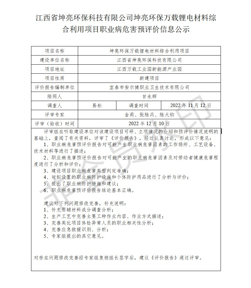 江西省坤亮環(huán)?？萍加邢薰纠ち镰h(huán)保萬(wàn)載鋰電材料綜合利用項(xiàng)目職業(yè)病危害預(yù)評(píng)價(jià)信息公示.jpg